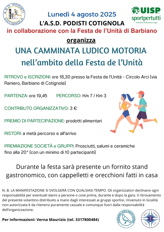 CAMMINATA LUDICO MOTORIA DELLA FESTA DE L'UNITA'