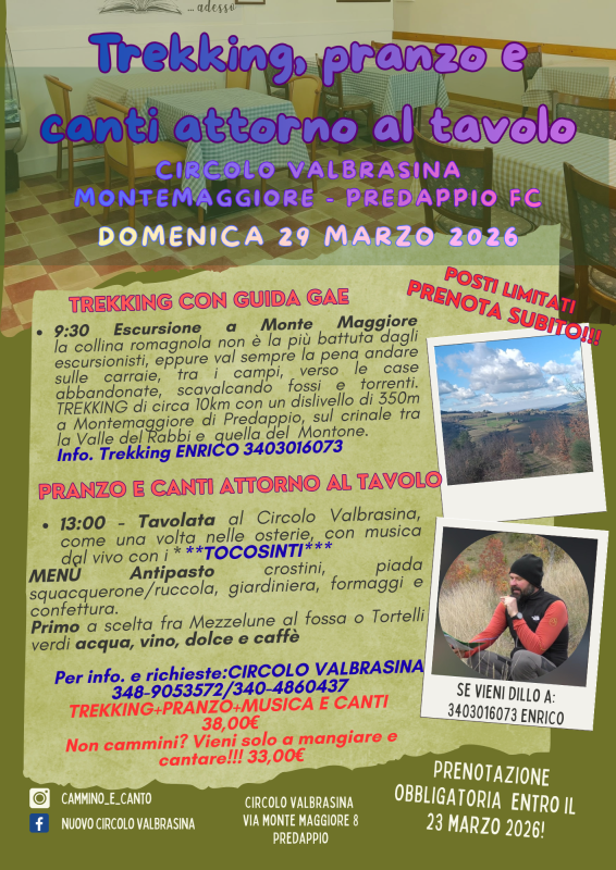 Trekking, pranzo e canti al tavolo