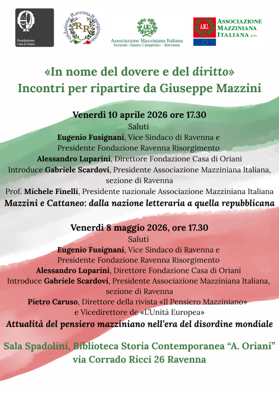 Alla Biblioteca Oriani una conferenza di Pietro Caruso  sull&rsquo;attualit&agrave; del pensiero di Giuseppe Mazzini