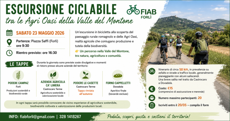 Escursione ciclabile tra le Agri Oasi della Valle del Montone 2026