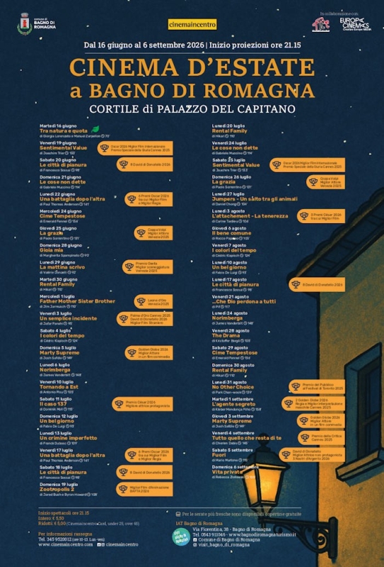 Cinema d'Estate a Bagno di Romagna 2026