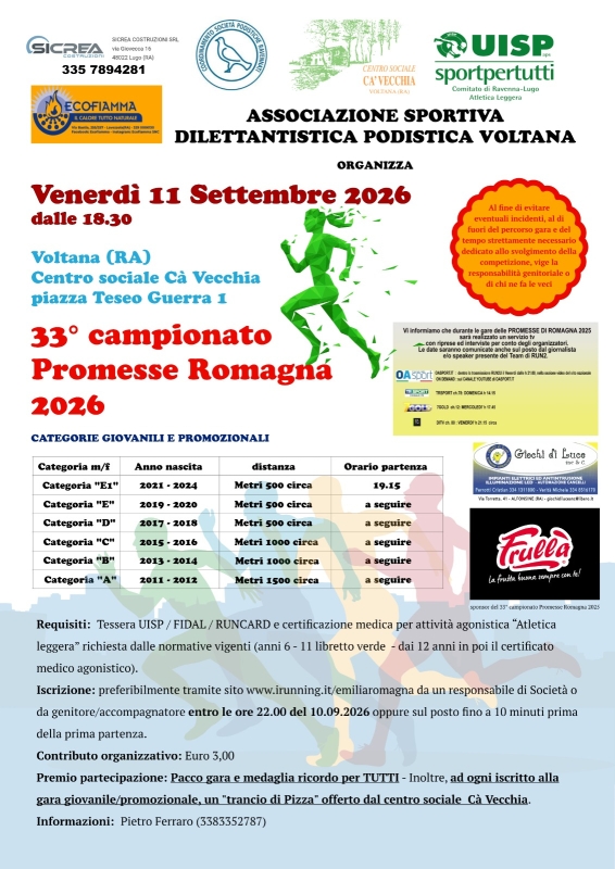 GARA CIRCUITO UISP PROMESSE ROMAGNA 2026 E CAMMINATA LUDICO MOTORIA MEMORIAL BACCHINI